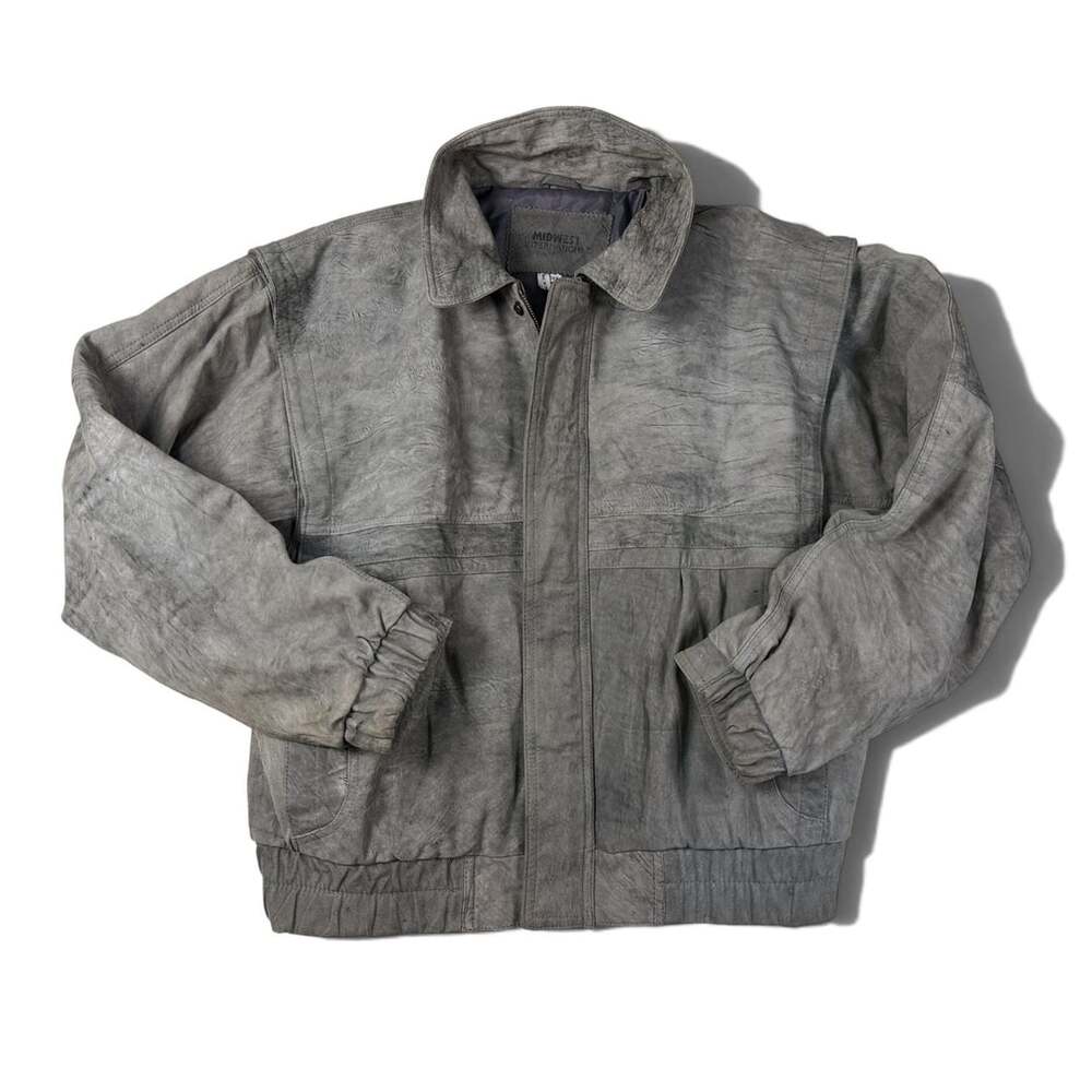 90’s Distressed Gray Leather Bomber Jacket Men’s Large /44